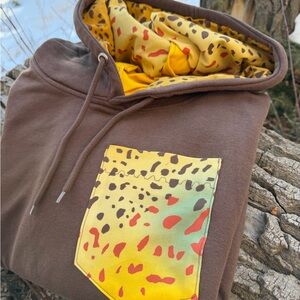 Unemployed Anglers Brown Trout Beer Pocket Hoodie - Handmade - Limited Run